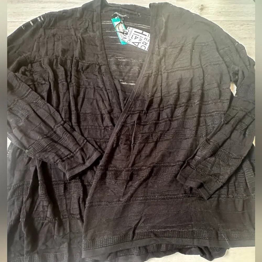 41 Hawthorn‎ Etelan Variegated Pointelle Cardigan Size 3X Black Stitch Fix NWT